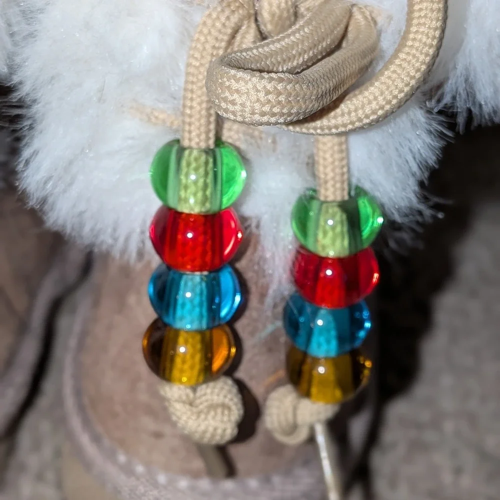 Toddler Girls Faux Suede Winter Boots Faux Fur Colorful Beads Tan Size 6‎ NEW